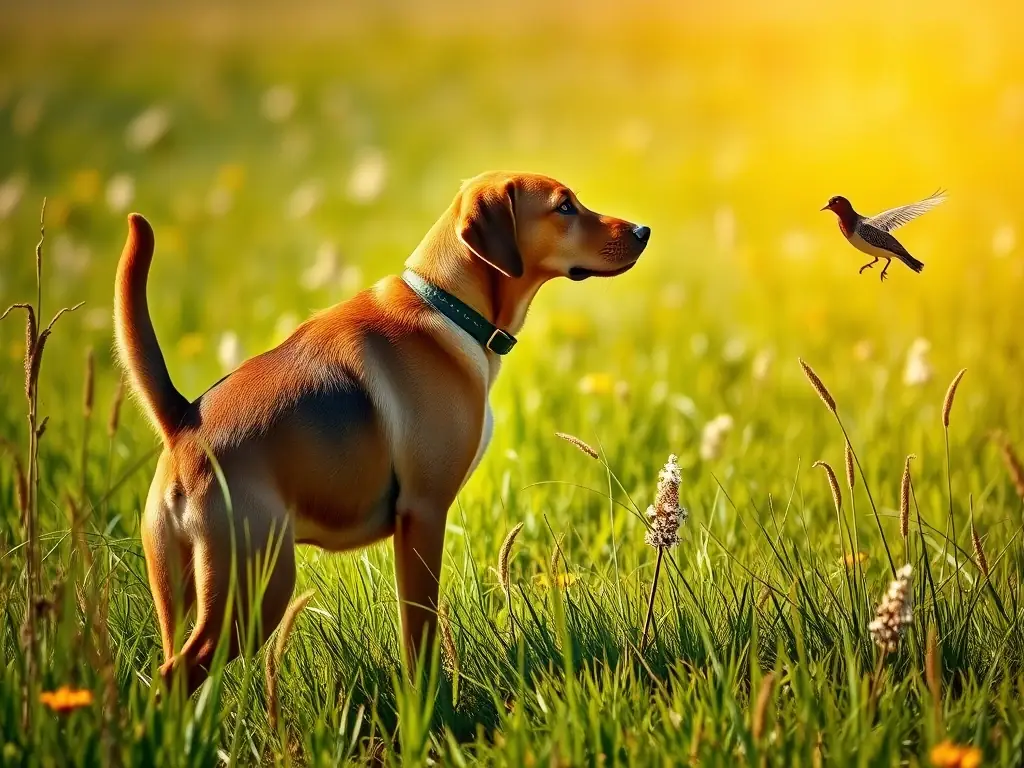A photograph of a hunting dog retrieving a bird in a field, showcasing the training and skill involved in responsible hunting.